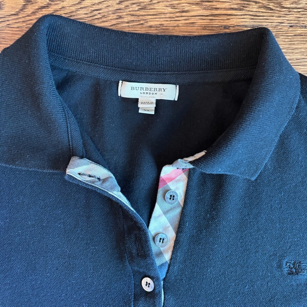 Burberry London Women’s Black Short-Sleeve Polo XL Nova Check Trim - Picture 3 of 7